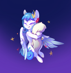 Size: 1387x1424 | Tagged: safe, artist:blue ink, derpibooru import, oc, oc:freesia iris, pegasus, pony, body pillow, eyebrows, eyebrows visible through hair, eyes closed, female, hug, pillow, pillow hug, smiling, solo, wristband