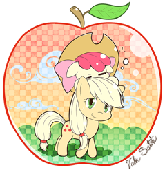 Size: 814x850 | Tagged: safe, artist:banzatou, derpibooru import, apple bloom, applejack, earth pony, pony, adorabloom, apple bloom riding applejack, cute, female, filly, foal, jackabetes, mare, sleeping