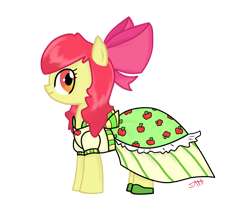 Size: 1398x1117 | Tagged: safe, artist:annehairball, derpibooru import, apple bloom, earth pony, pony, alternate hairstyle, clothes, dress, female, filly, foal, gala dress, simple background, solo, transparent background