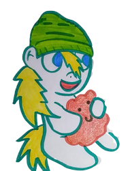 Size: 437x571 | Tagged: safe, artist:dex stewart, derpibooru import, oc, oc only, oc:fargate, earth pony, pony, 2022 community collab, aqua teen hunger force, beanie, derpibooru community collaboration, hat, ignignokt, meatwad, simple background, solo, traditional art, transparent background