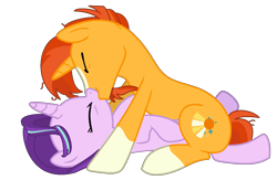 Size: 1300x850 | Tagged: safe, artist:intfighter, artist:santi0095, derpibooru import, starlight glimmer, sunburst, pony, unicorn, base used, eyes closed, female, kissing, male, mare, on back, shipping, simple background, stallion, starburst, straight, transparent background