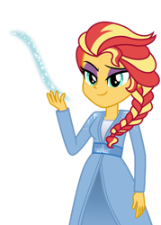 Size: 1024x1432 | Tagged: safe, artist:emeraldblast63, derpibooru import, sunset shimmer, crossover, elsa, female, frozen (movie), magic, simple background, transparent background