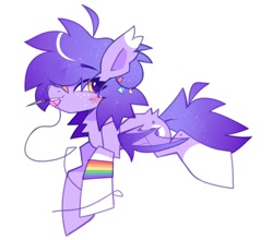 Size: 1000x878 | Tagged: safe, artist:sugaryyflower, derpibooru import, oc, oc:lavendersugar, bat pony, pony, bat pony oc, bat wings, chest fluff, coat markings, ear fluff, ears, female, grin, lavender, lying down, pride, purple, sewing, sewing needle, smiling, socks (coat marking), solo, teeth, thread, tooth, wings