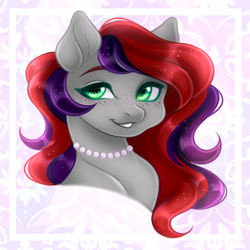 Size: 1200x1200 | Tagged: safe, artist:tookiut, derpibooru import, oc, oc only, oc:evening prose, pegasus, female, freckles, jewelry, mare, necklace, pearl necklace, solo
