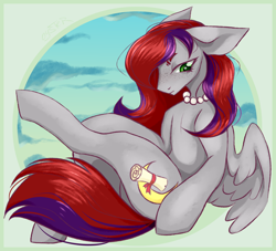 Size: 2200x2000 | Tagged: safe, artist:deadoyster, derpibooru import, oc, oc only, oc:evening prose, pegasus, female, freckles, jewelry, mare, necklace, pearl necklace, solo