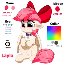 Size: 1900x1900 | Tagged: safe, artist:joaothejohn, derpibooru import, oc, oc only, oc:layla, pegasus, pony, ankh, blushing, bow, collar, cute, fanfic, fanfic art, full body, missing cutie mark, pet, pony driland, reference, reference sheet, ribbon, simple background, solo, white background, wings