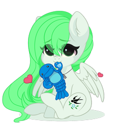 Size: 1397x1397 | Tagged: safe, artist:yomechka, derpibooru import, oc, oc only, oc:sparrow gale, lobster, pegasus, commission, female, green mane, jewelry, mare, necklace, pegasus oc, plushie, simple background, solo, tail, transparent background, ych animation, ych result