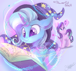 Size: 1280x1200 | Tagged: safe, artist:sketchiix3, derpibooru import, starlight glimmer, trixie, pony, unicorn, book, impossibly long ears, magic, spellbook