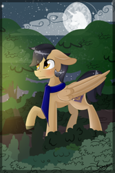 Size: 2000x3000 | Tagged: safe, artist:herusann, derpibooru import, oc, oc only, pegasus, pony, clothes, full moon, mare in the moon, moon, night, pegasus oc, scarf, solo, stars, tree, wings