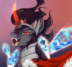 Size: 1280x1200 | Tagged: safe, artist:sketchiix3, derpibooru import, king sombra, pony, unicorn, crystal, fangs, male, open mouth, ponytober, solo, stallion