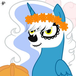 Size: 3000x3000 | Tagged: safe, artist:princessmoonsilver, derpibooru import, oc, oc:fleurbelle, alicorn, pony, dia de los muertos, female, mare, simple background, solo, transparent background