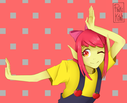 Size: 2048x1661 | Tagged: safe, artist:pinkikiwi, derpibooru import, apple bloom, human, equestria girls, eared humanization, humanized, keep your hands off eizouken, solo