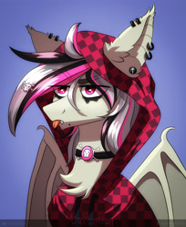 Size: 2817x3446 | Tagged: safe, derpibooru import, oc, bat pony, pegasus, pony, bust, emo, mlem, portrait, silly, solo, tongue, tongue out