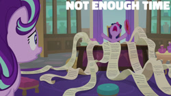 Size: 1280x720 | Tagged: safe, derpibooru import, edit, edited screencap, editor:quoterific, screencap, starlight glimmer, twilight sparkle, twilight sparkle (alicorn), alicorn, pony, unicorn, season 9, the beginning of the end, duo, female, magic, mare, nose in the air, open mouth, school of friendship, telekinesis, volumetric mouth