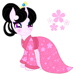 Size: 613x598 | Tagged: safe, artist:madlilon2051, derpibooru import, oc, oc only, pony, unicorn, base used, clothes, female, flower, horn, kimono (clothing), looking back, mare, simple background, smiling, transparent background, unicorn oc