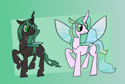 Size: 1200x800 | Tagged: safe, artist:duckchip, derpibooru import, oc, changedling, changeling, changeling queen, pony, changeling queen oc, female, reference sheet, reformed, simple background, sketch, solo