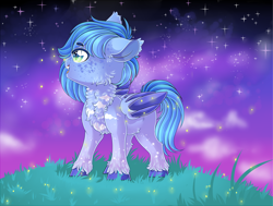 Size: 3372x2551 | Tagged: safe, artist:schokocream, derpibooru import, oc, oc only, bat pony, pony, aurora borealis, bat pony oc, bat wings, chest fluff, night, smiling, solo, stars, unshorn fetlocks, wings