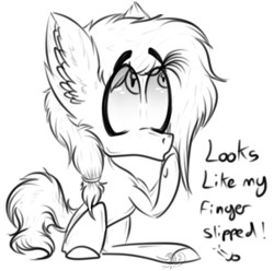 Size: 1258x1247 | Tagged: safe, artist:beamybutt, derpibooru import, oc, oc only, oc:chaos, earth pony, ear fluff, ears, earth pony oc, eyelashes, female, lineart, mare, monochrome, simple background, solo, talking, white background