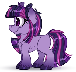 Size: 896x848 | Tagged: safe, artist:millefaller, derpibooru import, twilight sparkle, earth pony, pony, colored hooves, ear fluff, ears, earth pony twilight, eyelashes, missing cutie mark, signature, simple background, smiling, solo, unshorn fetlocks, white background