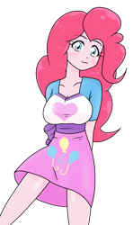 Size: 671x1134 | Tagged: safe, artist:batipin, derpibooru import, part of a set, pinkie pie, equestria girls, arm behind back, breasts, pinkie pies, simple background, solo, transparent background