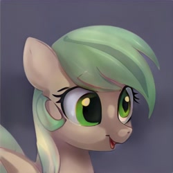 Size: 1024x1024 | Tagged: safe, artist:thisponydoesnotexist, derpibooru import, pony, brown coat, bust, female, gradient background, green eyes, green mane, mare, neural network, open mouth, portrait, solo