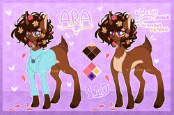 Size: 2928x1934 | Tagged: safe, artist:honeybbear, derpibooru import, oc, oc:ara, deer, deer pony, original species, clothes, female, glasses, reference sheet, shirt, solo