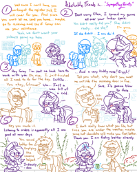 Size: 4779x6013 | Tagged: safe, artist:adorkabletwilightandfriends, derpibooru import, sniffles, starlight glimmer, zephyr breeze, oc, oc:cindy, oc:ellen, oc:gray, oc:tim, comic:adorkable twilight and friends, adorkable, adorkable friends, blushing, box, boxes, bush, chocolate, clipboard, clothes, cold, comic, curb, cute, dork, drink, eyebrows, food, germaphobe, glasses, glimmerbetes, grocery store, hot chocolate, itching, jeans, kindness, name tag, nostril flare, nostrils, pants, picture, poster, red nosed, rubbing, rubbing nose, shirt, sick, sign, sitting, slice of life, sniffing, sniffling, store, stubble, sympathy, tickling, tree, warehouse, work, working