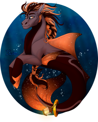 Size: 1047x1302 | Tagged: safe, artist:dachiia, derpibooru import, oc, oc only, merpony, seapony (g4), artfight, blue background, bubble, fins, fish tail, flowing mane, flowing tail, lamp, light, looking at you, male, ocean, orange eyes, signature, simple background, smiling, solo, sunlight, swimming, tail, underwater, water