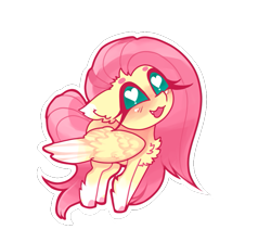 Size: 817x729 | Tagged: safe, artist:minty--fresh, derpibooru import, fluttershy, pegasus, :3, alternate design, blushing, chest fluff, chibi, cute, daaaaaaaaaaaw, ear fluff, ears, female, fluffy, green eyes, heart eyes, long hair, mare, open mouth, pink hair, shyabetes, simple background, snaggletooth, solo, sticker, transparent background, weapons-grade cute, wingding eyes, wings