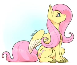 Size: 1818x1548 | Tagged: safe, artist:baitslament, derpibooru import, fluttershy, pegasus, pony, colored hooves, colored wings, female, mare, profile, sitting, solo, two toned wings, wings