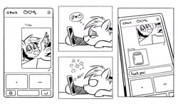 Size: 1030x607 | Tagged: safe, artist:mellodillo, derpibooru import, rainbow dash, pegasus, pony, bedroom eyes, black and white, cellphone, comic, emoji, escii keyboard, female, fuck you, grayscale, implied appledash, implied applejack, implied lesbian, implied shipping, jar, mare, monochrome, phone, selfie, smartphone, smiling, texting, thought bubble, vulgar