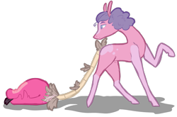 Size: 1101x727 | Tagged: safe, artist:viking3ggs, derpibooru import, oc, oc only, original species, plant pony, pony, :p, augmented, augmented tail, looking back, plant, raised hoof, raised leg, simple background, tail, tongue, tongue out, transparent background