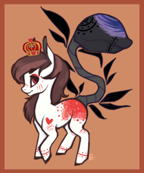 Size: 856x1022 | Tagged: safe, artist:viking3ggs, derpibooru import, oc, oc only, original species, plant pony, pony, augmented, augmented tail, crown, jewelry, orange background, plant, regalia, simple background, tail, tattoo