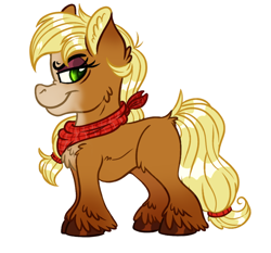 Size: 900x840 | Tagged: safe, artist:millefaller, derpibooru import, earth pony, pony, applejack (g5 concept leak), ear fluff, ears, female, g5 concept leaks, mare, neckerchief, simple background, smiling, solo, unshorn fetlocks, white background