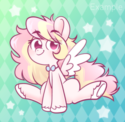Size: 2411x2354 | Tagged: safe, artist:ninnydraws, derpibooru import, oc, oc:ninny, pegasus, bowtie, looking at you, simple background, sitting, ych example, your character here