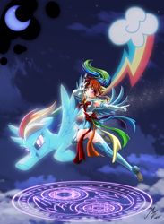 Size: 1976x2705 | Tagged: safe, alternate version, artist:mauroz, derpibooru import, part of a set, rainbow dash, human, pegasus, pony, anime, clothes, cosplay, costume, humanized, sailor moon, winged humanization, wings