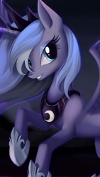 Size: 564x1002 | Tagged: safe, artist:ponykillerx, derpibooru import, edit, princess luna, alicorn, pony, cropped, female, mare, solo