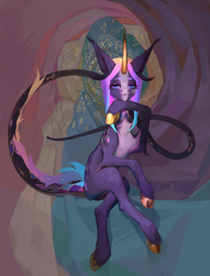 Size: 2900x3800 | Tagged: safe, artist:yanisfucker, derpibooru import, oc, oc only, hybrid, pony, unicorn, ambiguous gender, high res, looking at you, sitting, solo