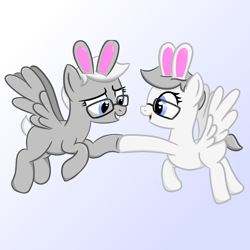 Size: 1024x1024 | Tagged: safe, artist:sundust, derpibooru import, oc, oc only, pegasus, pony, bunny ears, cute, glasses, hoofbump, looking at each other, male, pegasus oc, stallion, wings