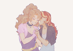 Size: 2423x1694 | Tagged: safe, artist:stummm, derpibooru import, adagio dazzle, sunset shimmer, equestria girls, eyes closed, female, holding hands, lesbian, shipping, sketch, smiling, sunsagio