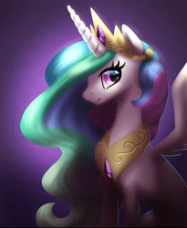 Size: 1080x1319 | Tagged: safe, artist:whizmi, ponerpics import, princess celestia, alicorn, pony, female, mare, profile, side view, solo, spread wings, wings