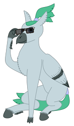 Size: 1046x1773 | Tagged: safe, artist:exhumed legume, derpibooru import, oc, oc only, classical hippogriff, hippogriff, 2019 community collab, chest fluff, derpibooru community collaboration, hippogriff oc, male, ponytail, simple background, sitting, solo, sunglasses, tail wrap, transparent background, unnamed oc