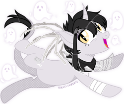 Size: 3936x3295 | Tagged: safe, artist:kellysweet1, derpibooru import, oc, oc only, oc:grimm fable, alicorn, ghost, pony, undead, alicorn oc, bandage, choker, commission, deaf, eyebrow piercing, eyeshadow, female, horn, leonine tail, makeup, mare, open mouth, piercing, simple background, solo, soul, souls, spiked choker, tail, transparent background, wings