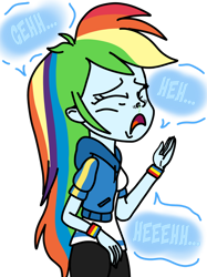 Size: 1024x1366 | Tagged: safe, artist:proponypal, derpibooru import, rainbow dash, equestria girls, clothes, eyes closed, female, nostril flare, nostrils, pre sneeze, simple background, sneezing, snot, solo, text, transparent background