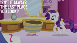 Size: 1280x720 | Tagged: safe, derpibooru import, edit, edited screencap, editor:quoterific, screencap, rarity, pony, unicorn, lesson zero, season 2, carousel boutique, female, mare, open mouth, open smile, smiling, solo