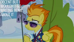 Size: 1280x720 | Tagged: safe, derpibooru import, edit, edited screencap, editor:quoterific, screencap, spitfire, pegasus, pony, season 3, wonderbolts academy, female, mare, solo, sunglasses