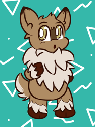 Size: 768x1024 | Tagged: safe, artist:tranzmuteproductions, derpibooru import, oc, oc only, deer, deer pony, original species, :o, abstract background, bipedal, chest fluff, male, open mouth, solo, unshorn fetlocks