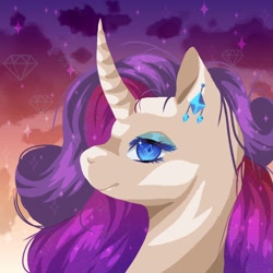 Size: 1280x1280 | Tagged: safe, artist:clown-bread, derpibooru import, rarity, pony, unicorn, curved horn, female, horn, profile, solo