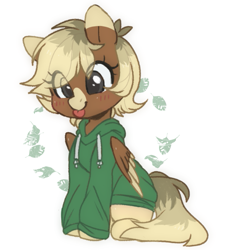 Size: 591x654 | Tagged: safe, artist:stablegrass, derpibooru import, oc, oc:socks, pegasus, pony, blonde, blonde hair, blonde mane, clothes, cute, cuteness overload, sweatshirt, tongue, tongue out