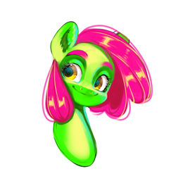 Size: 1000x1000 | Tagged: safe, artist:mayslost, derpibooru import, oc, oc only, earth pony, pony, bust, cute, golden eyes, green, pink hair, random, simple background, smiling, solo, white background